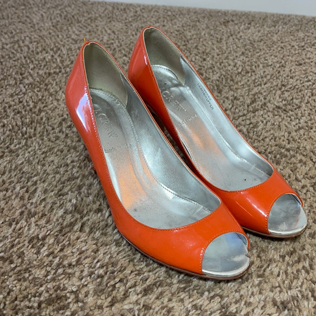 J Crew Orange Patent Peep-Toe Heels